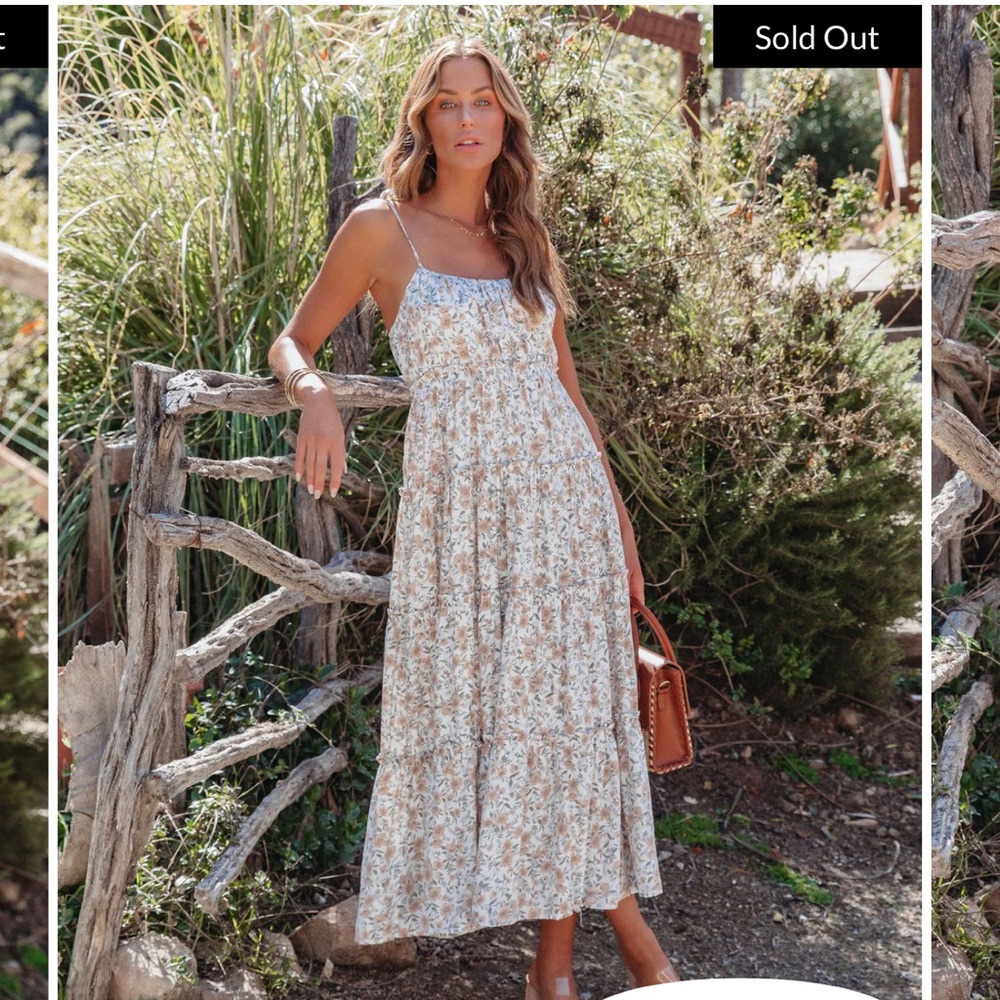 VICI JOCELYNN FLORAL TIERED SHOULDER TIE MAXI DRESS - IVORY